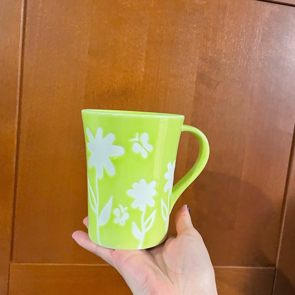 2007 Starbucks lime green floral and butterfly mug